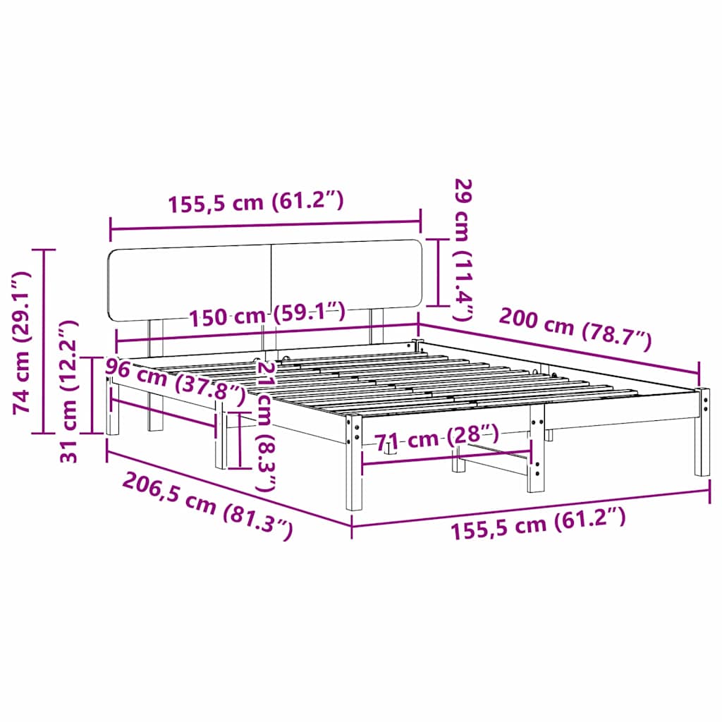 vidaXL Σκελετός Κρεβατιού με κεφαλάρι Φυσικό 150 x 200 cm