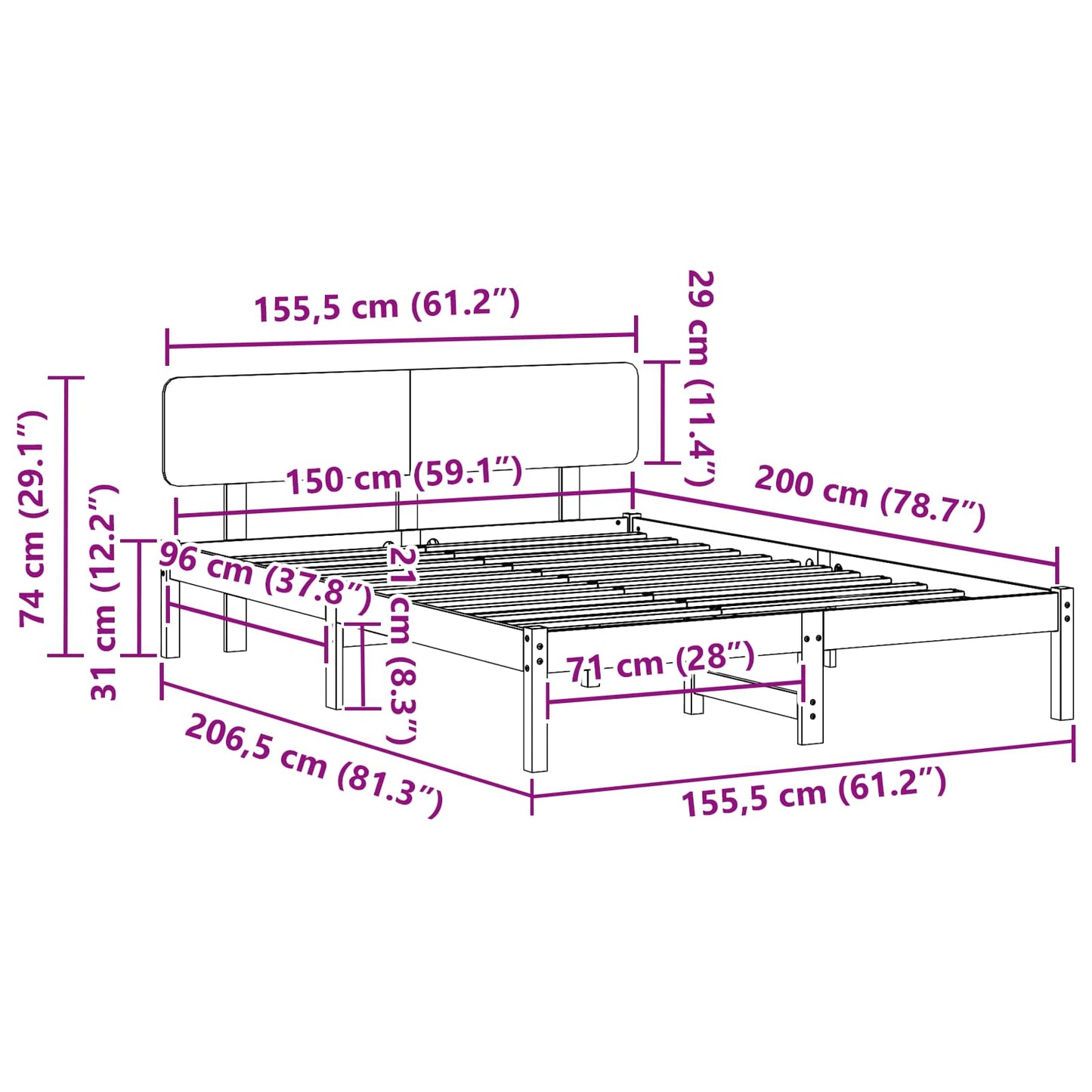 vidaXL Σκελετός Κρεβατιού με κεφαλάρι Λευκό 150 x 200 cm
