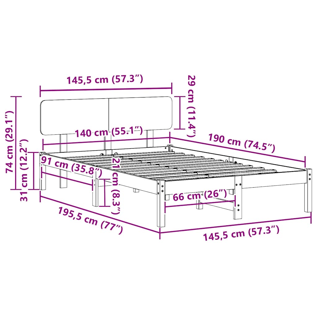 vidaXL Σκελετός Κρεβατιού με κεφαλάρι Κερωτό καφέ 140 x 190 cm