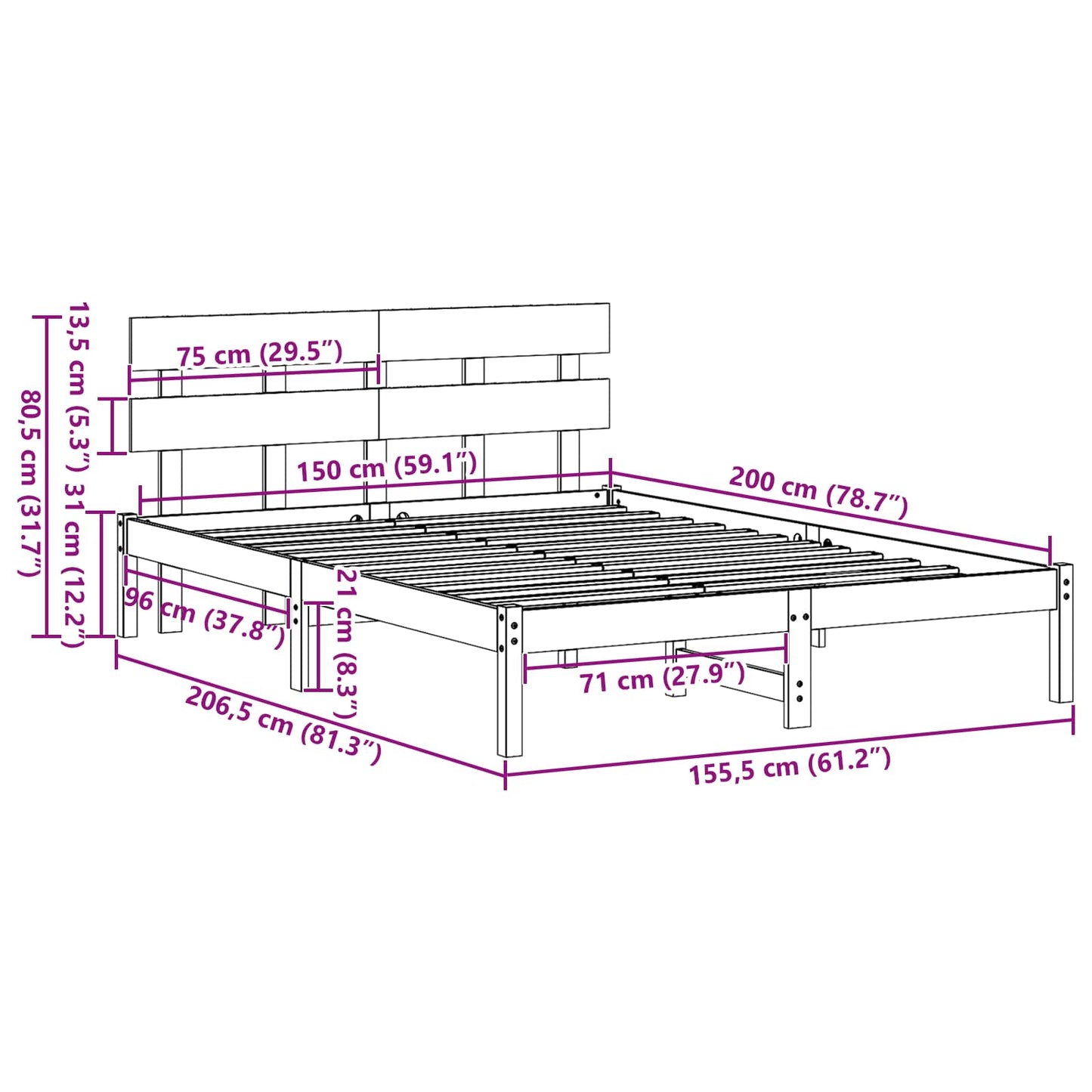 vidaXL Σκελετός Κρεβατιού Καφέ 150 x 200 cm Μασίφ ξύλο πεύκου