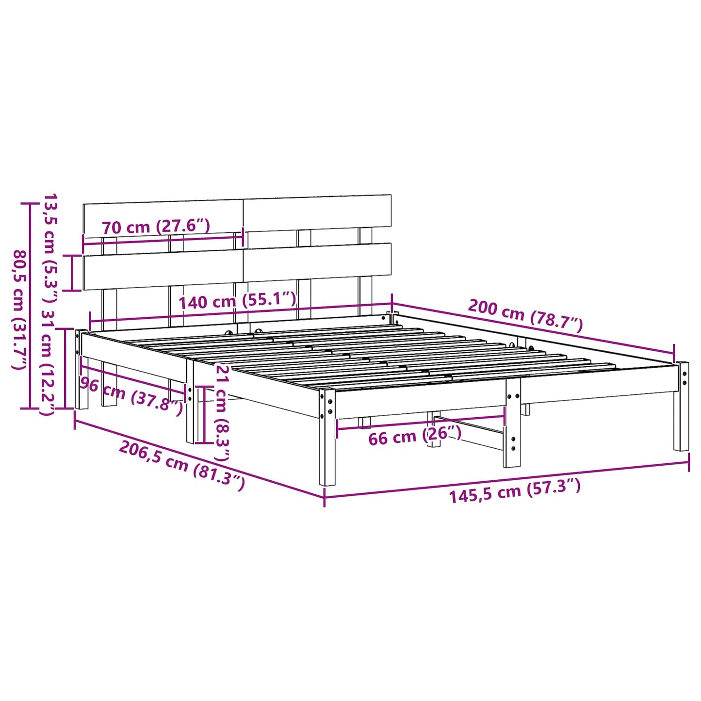 vidaXL Σκελετός Κρεβατιού Καφέ 140 x 200 cm Μασίφ ξύλο πεύκου