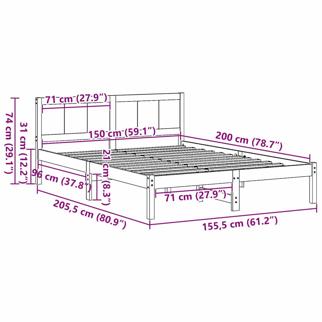 vidaXL Σκελετός Κρεβατιού Καφέ 150 x 200 cm Μασίφ ξύλο πεύκου