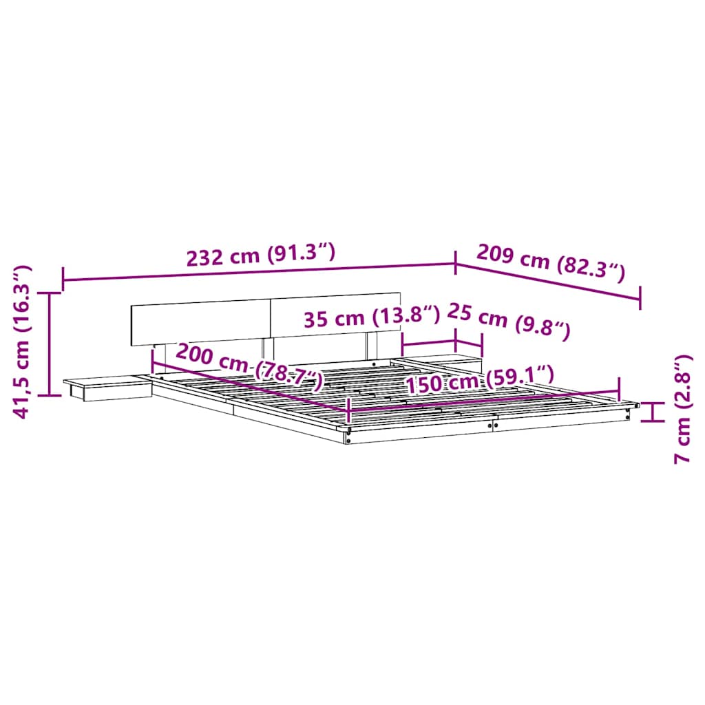 vidaXL Σκελετός Κρεβατιού Καφέ 150 x 200 cm ξύλο