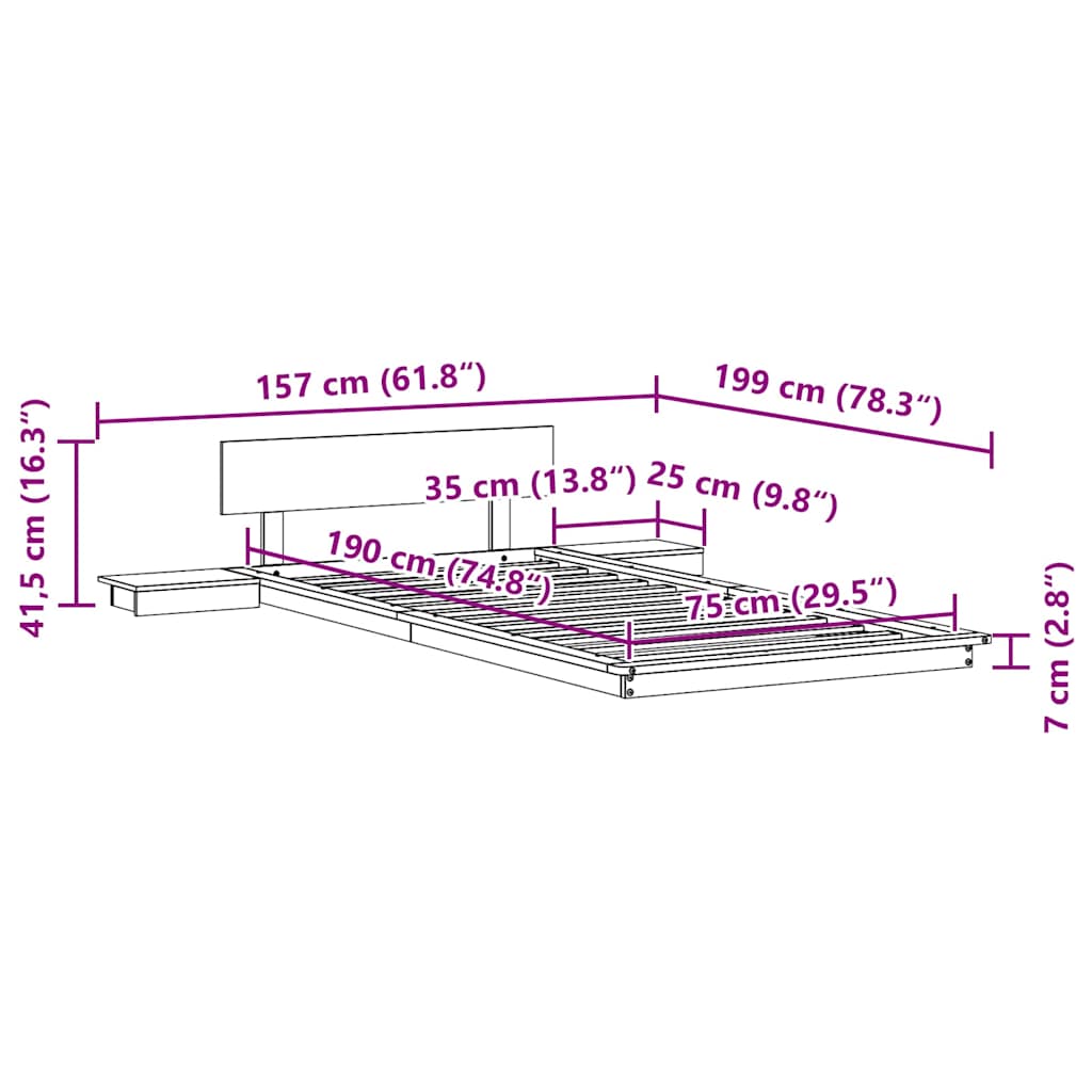 vidaXL Σκελετός Κρεβατιού Καφέ 75 x 190 cm ξύλο