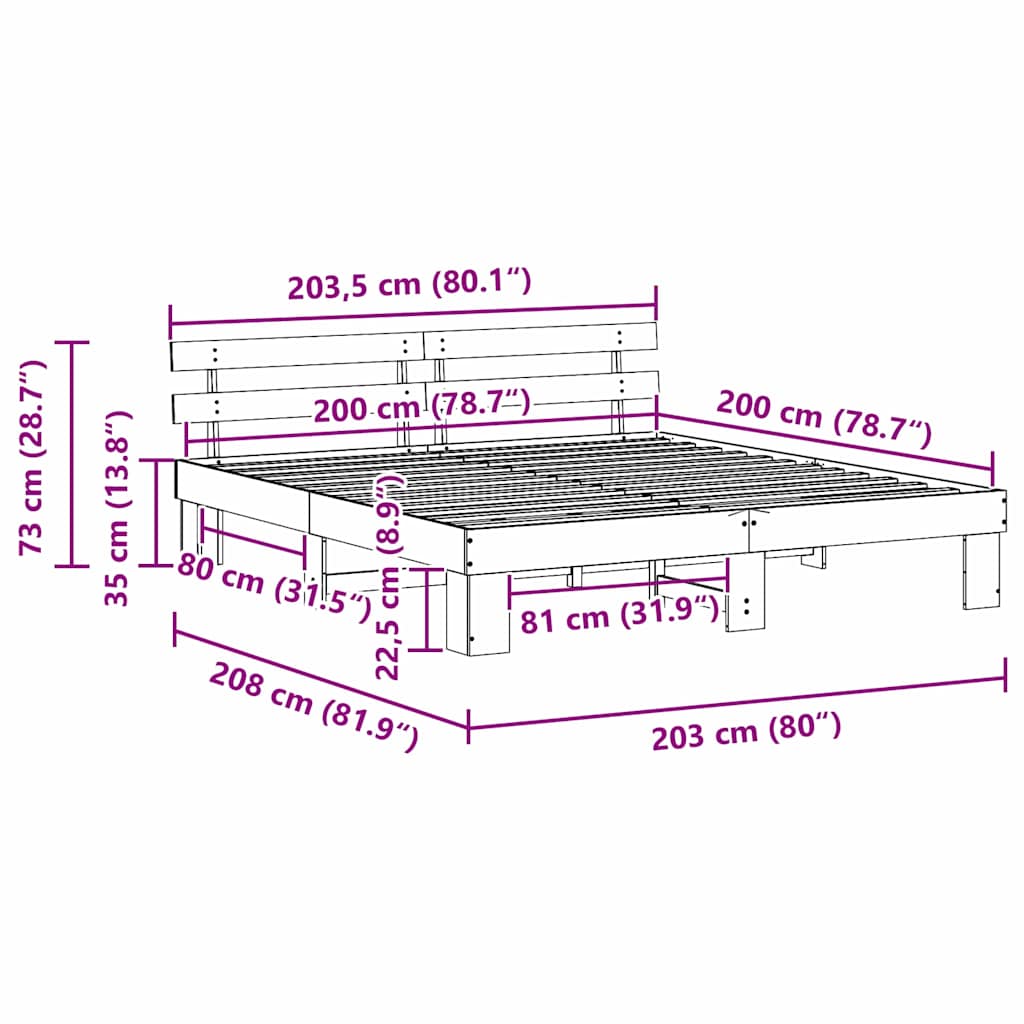 vidaXL Σκελετός Κρεβατιού με κεφαλάρι Λευκό 200 x 200 cm