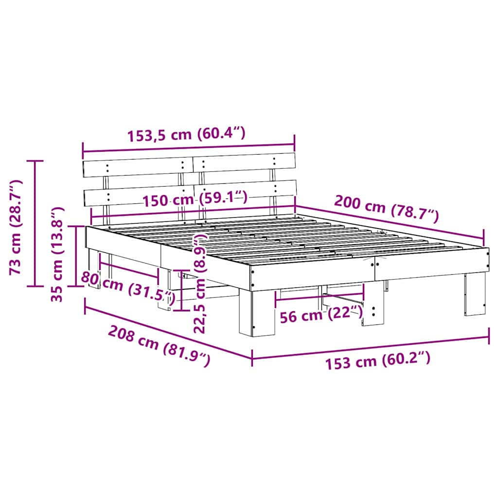 vidaXL Σκελετός Κρεβατιού με κεφαλάρι Καφέ 150 x 200 cm