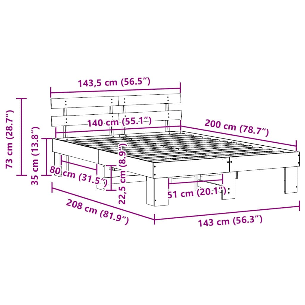 vidaXL Σκελετός Κρεβατιού με κεφαλάρι Λευκό 140 x 200 cm
