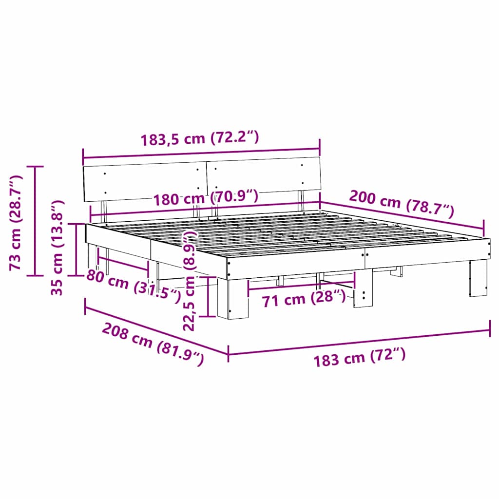 vidaXL Σκελετός Κρεβατιού Φυσικό 180 x 200 cm Στερεά ξυλεία πεύκου