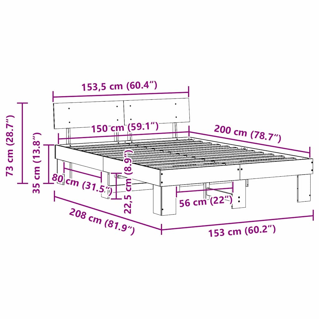 vidaXL Σκελετός Κρεβατιού Λευκό 150 x 200 cm Στερεά ξυλεία πεύκου