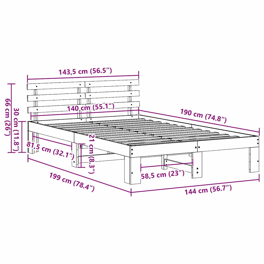 vidaXL Σκελετός Κρεβατιού Φυσικό 140 x 190 cm Στερεά ξυλεία πεύκου