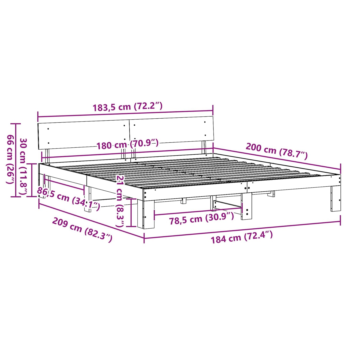 vidaXL Σκελετός Κρεβατιού Λευκό 180 x 200 cm Στερεά ξυλεία πεύκου