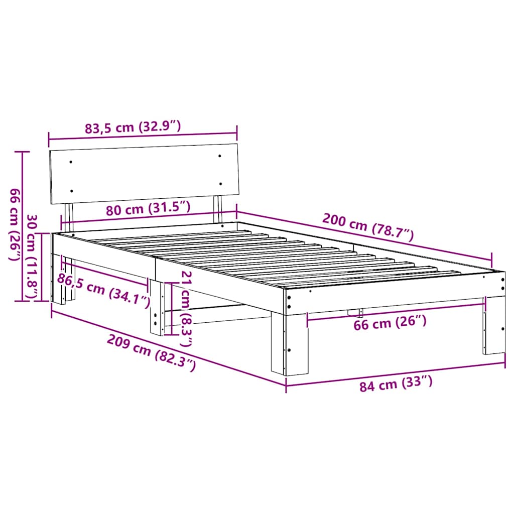 vidaXL Σκελετός Κρεβατιού Λευκό 80 x 200 cm Στερεά ξυλεία πεύκου
