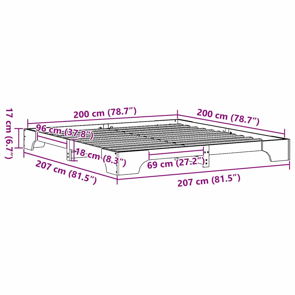 vidaXL Σκελετός Κρεβατιού Φυσικό 200 x 200 cm Στερεά ξυλεία πεύκου