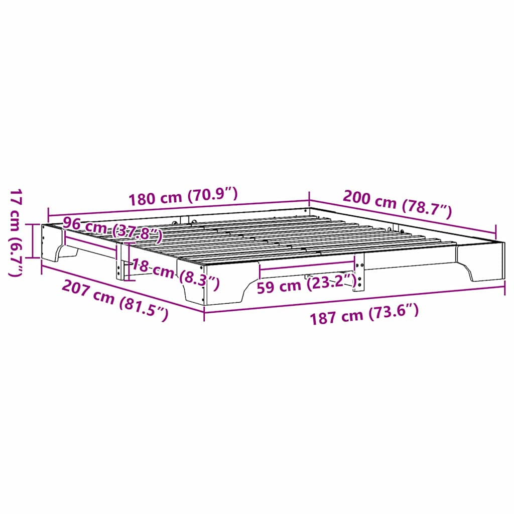 vidaXL Σκελετός Κρεβατιού Φυσικό 180 x 200 cm Στερεά ξυλεία πεύκου