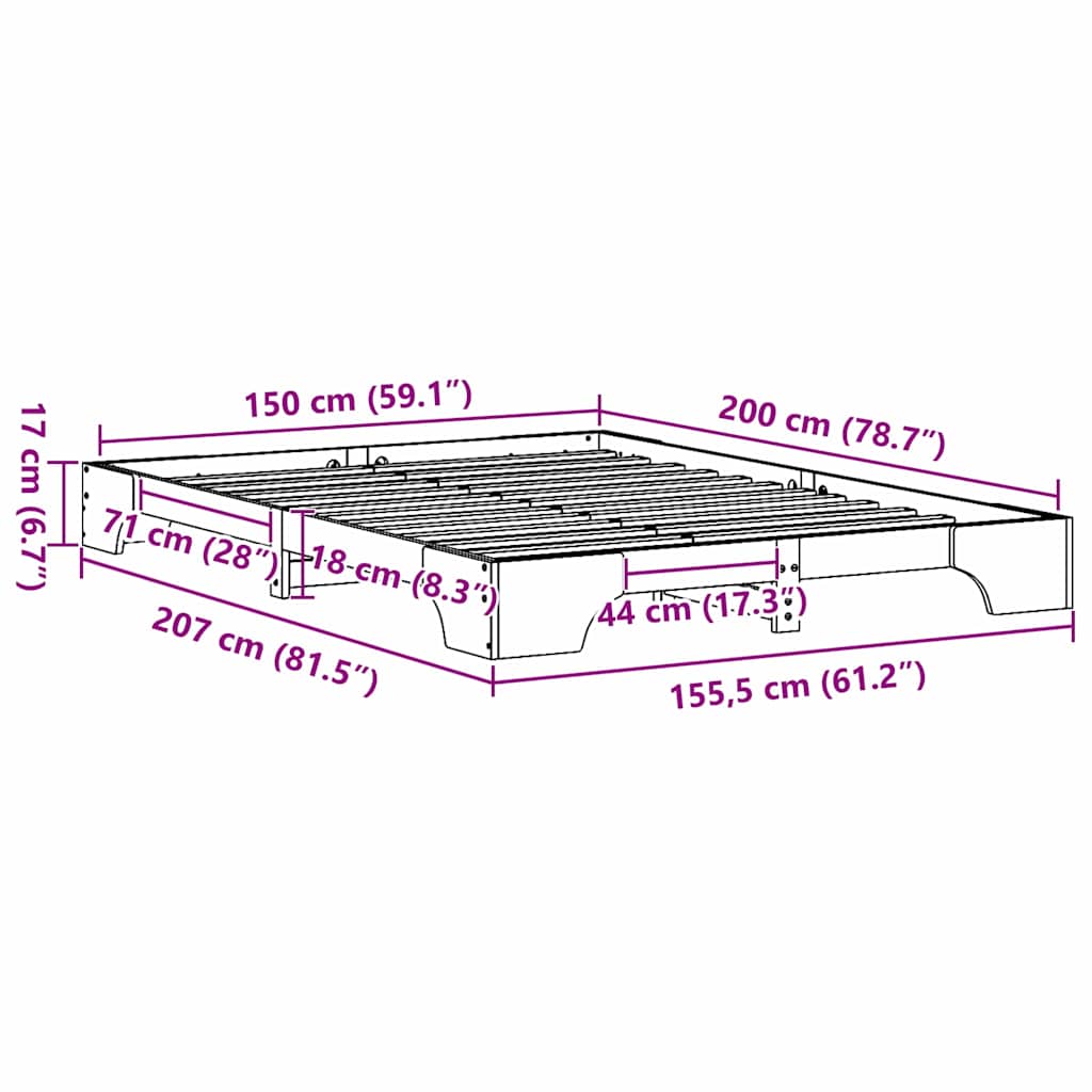 vidaXL Σκελετός Κρεβατιού Κερωτό καφέ 150 x 200 cm