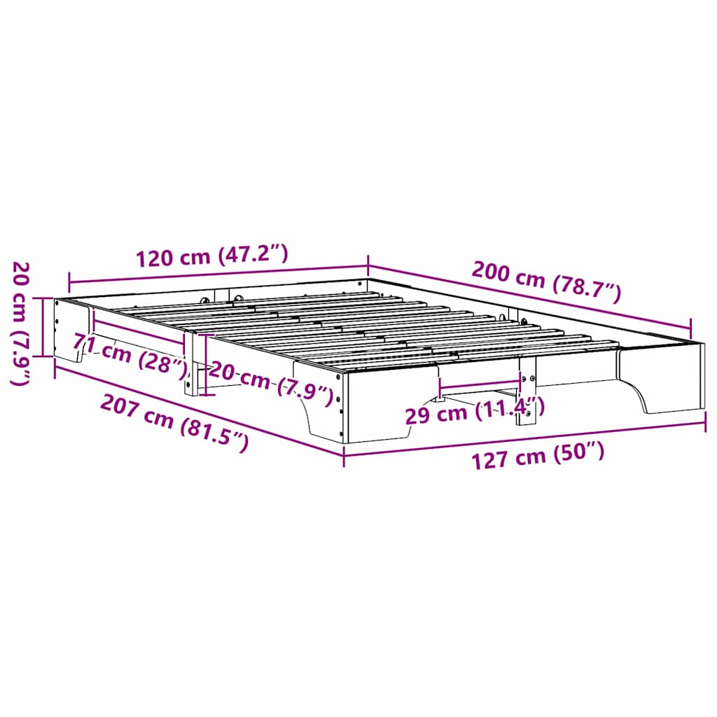 vidaXL Σκελετός Κρεβατιού Φυσικό 120 x 200 cm Στερεά ξυλεία πεύκου