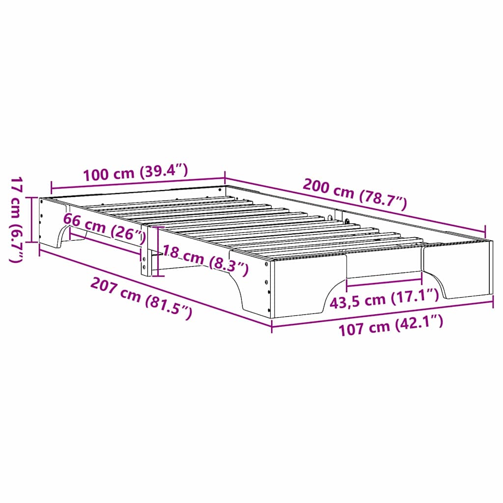 vidaXL Σκελετός Κρεβατιού Κερωτό καφέ 100 x 200 cm