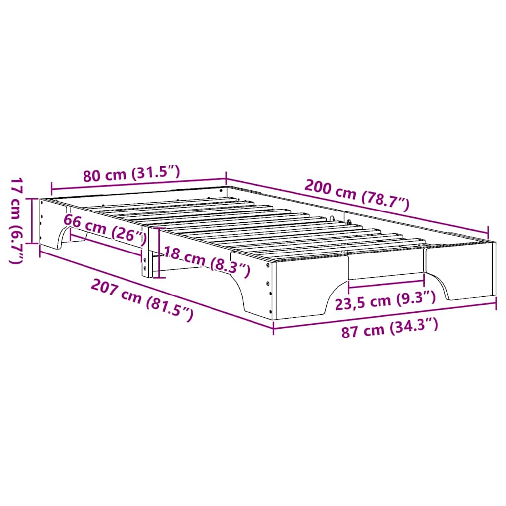 vidaXL Σκελετός Κρεβατιού Φυσικό 80 x 200 cm Στερεά ξυλεία πεύκου