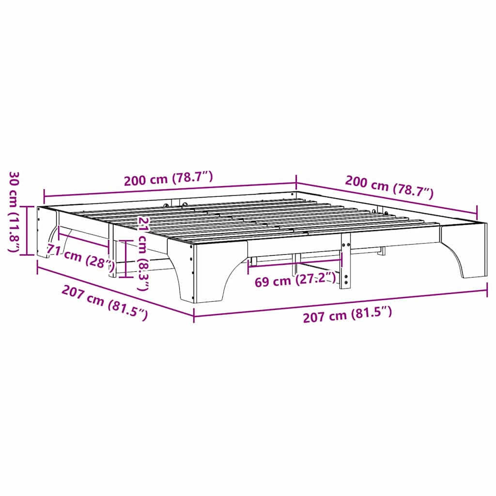 vidaXL Σκελετός Κρεβατιού Λευκό 200 x 200 cm Στερεά ξυλεία πεύκου
