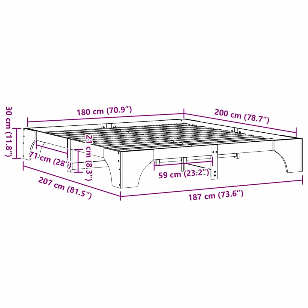vidaXL Σκελετός Κρεβατιού Κερωτό καφέ 180 x 200 cm
