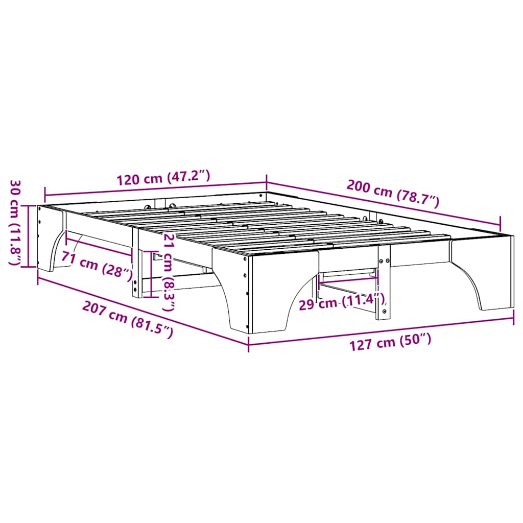 vidaXL Σκελετός Κρεβατιού Φυσικό 120 x 200 cm Στερεά ξυλεία πεύκου