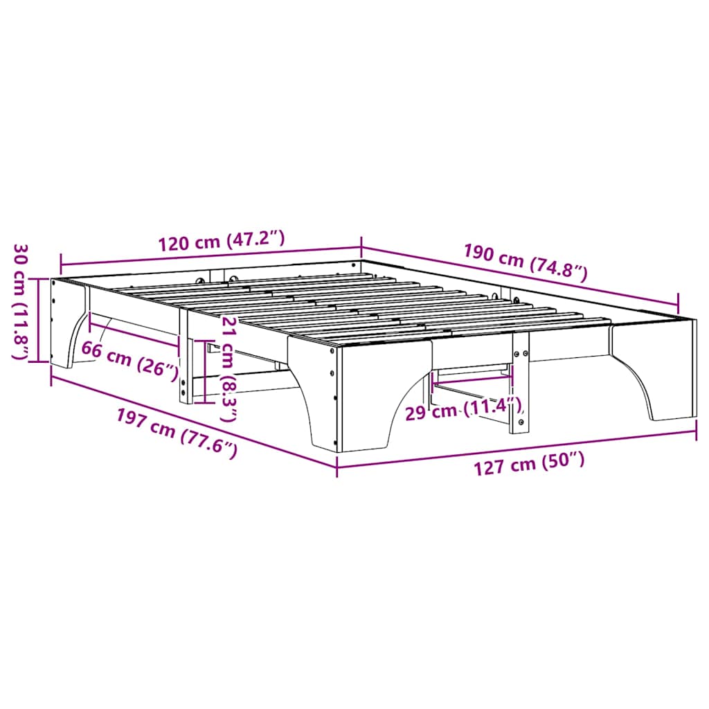 vidaXL Σκελετός Κρεβατιού Λευκό 120 x 190 cm Στερεά ξυλεία πεύκου