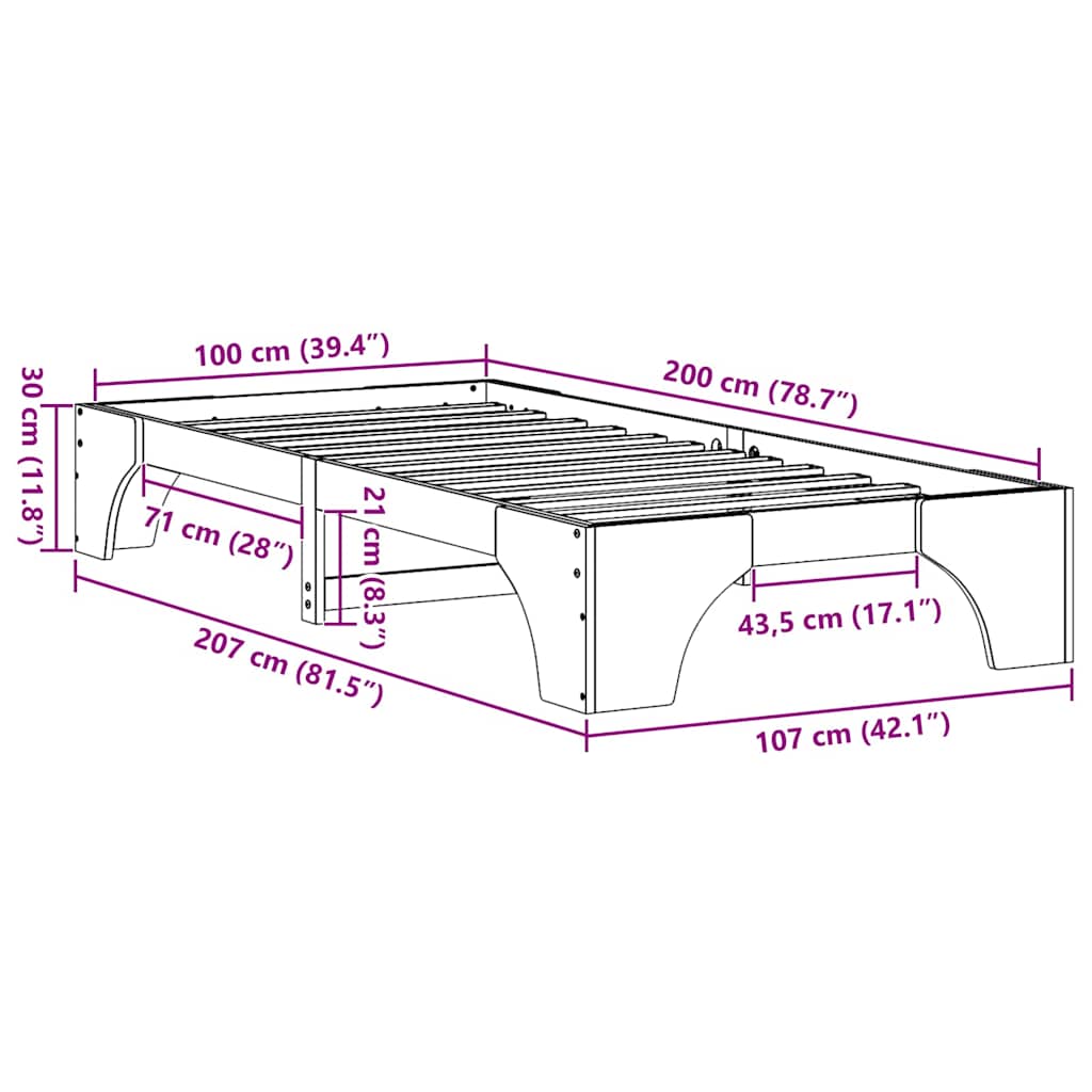 vidaXL Σκελετός Κρεβατιού Κερωτό καφέ 100 x 200 cm