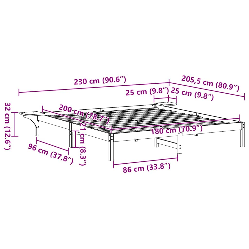 vidaXL Σκελετός Κρεβατιού Φυσικό 180 x 200 cm Στερεά ξυλεία πεύκου