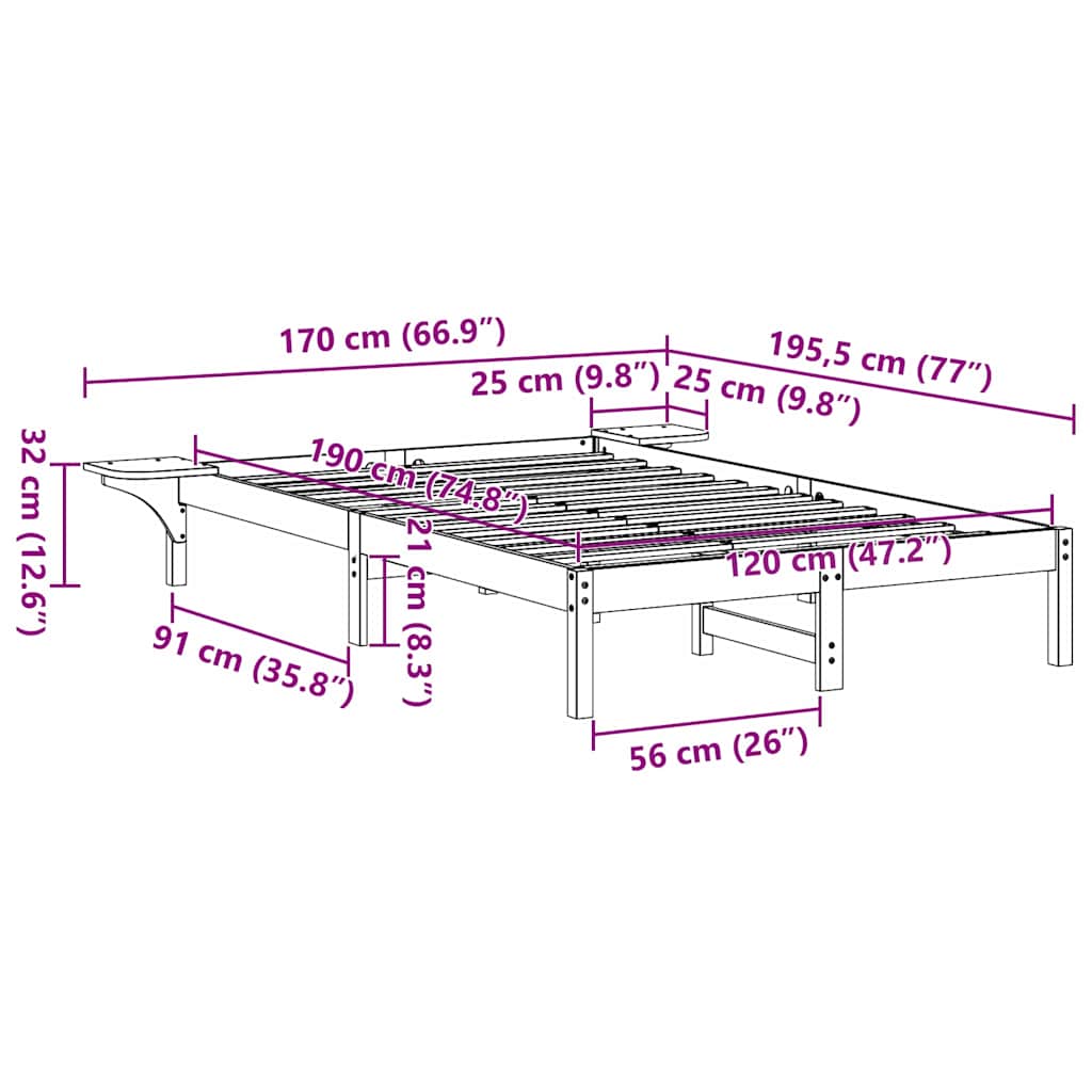 vidaXL Σκελετός Κρεβατιού Κερωτό καφέ 120 x 190 cm
