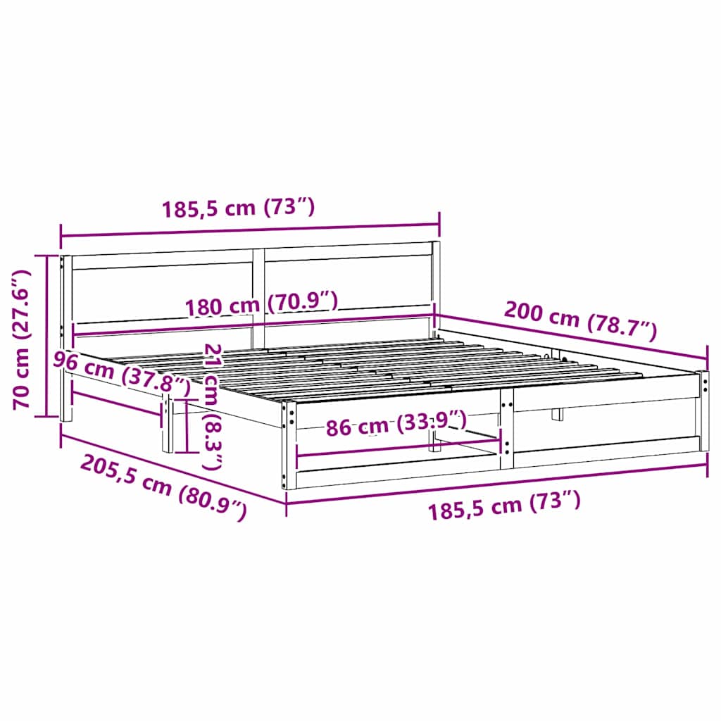 vidaXL Σκελετός Κρεβατιού Λευκό 180 x 200 cm Στερεά ξυλεία πεύκου