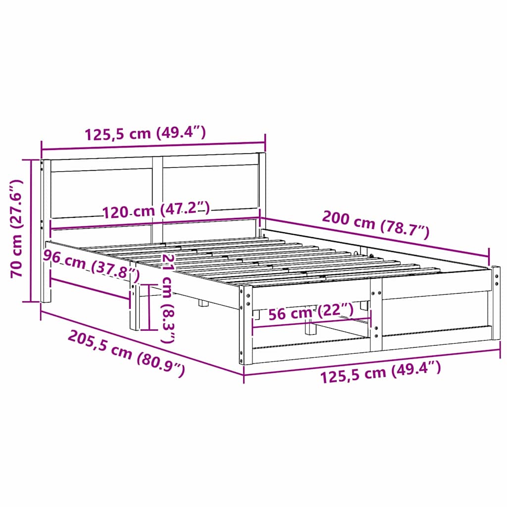 vidaXL Σκελετός Κρεβατιού Λευκό 120 x 200 cm Στερεά ξυλεία πεύκου