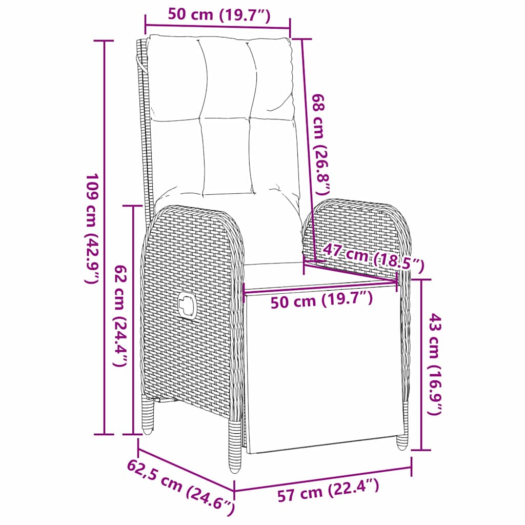 vidaXL Σέτ φαγητού για κήπο με μαξιλάρι 7 pcs Γκρι Πολυ ράταν
