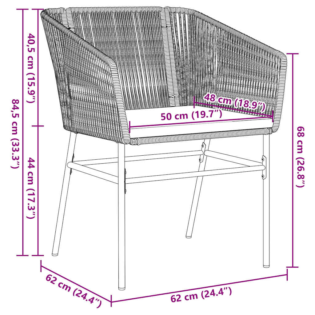 vidaXL Σετ Φαγητού Κήπου 3 Τεμαχίων με Μαξιλάρια, Μαύρο Πολυ Ράτταν
