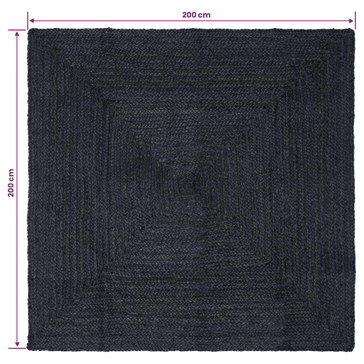 vidaXL Χαλιά χώρου τετράγωνο Σκούρο Γκρι 200 x 200 cm Γιούτα