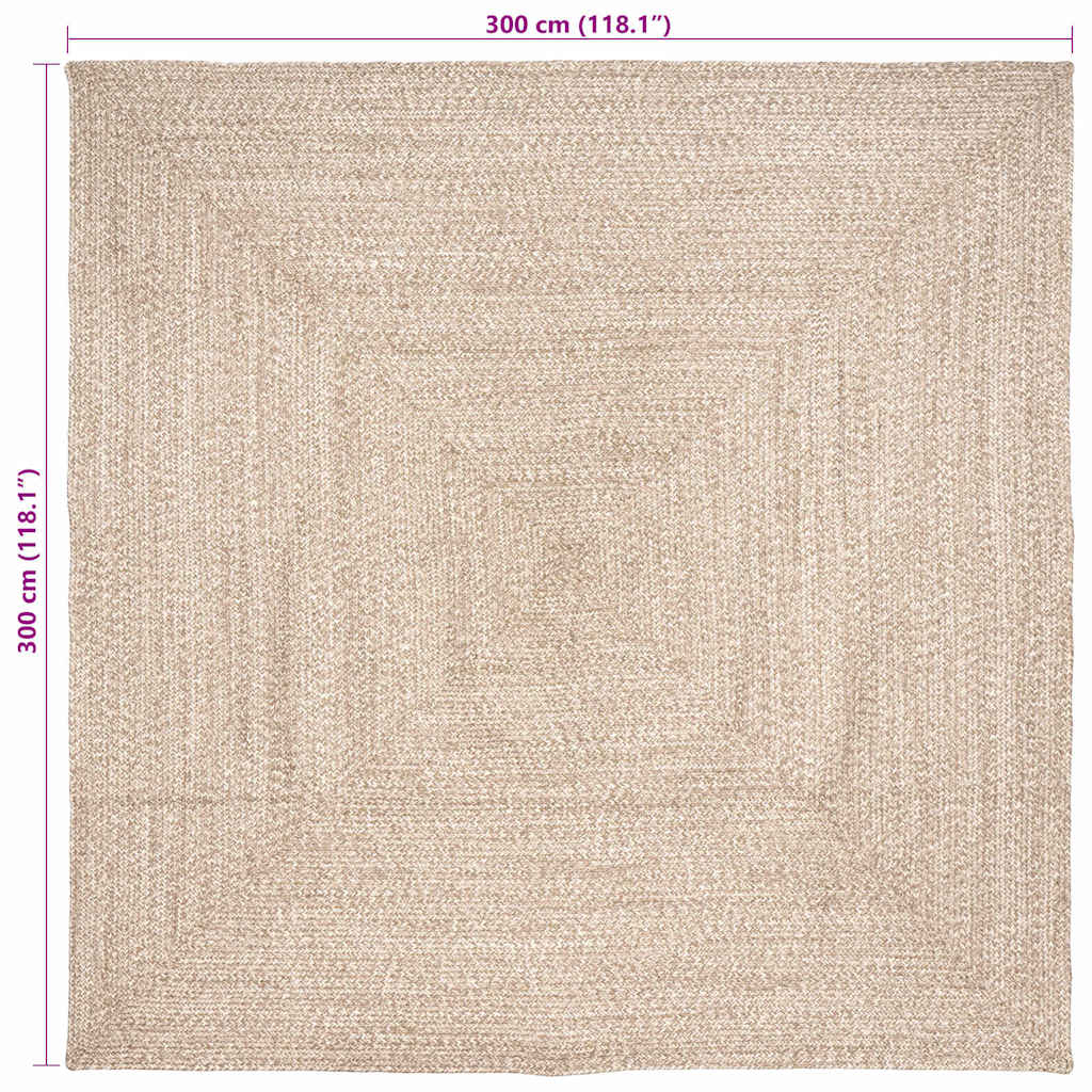 vidaXL Χαλιά χώρου Φυσικό και Λευκό 300 x 300 cm Γιούτα