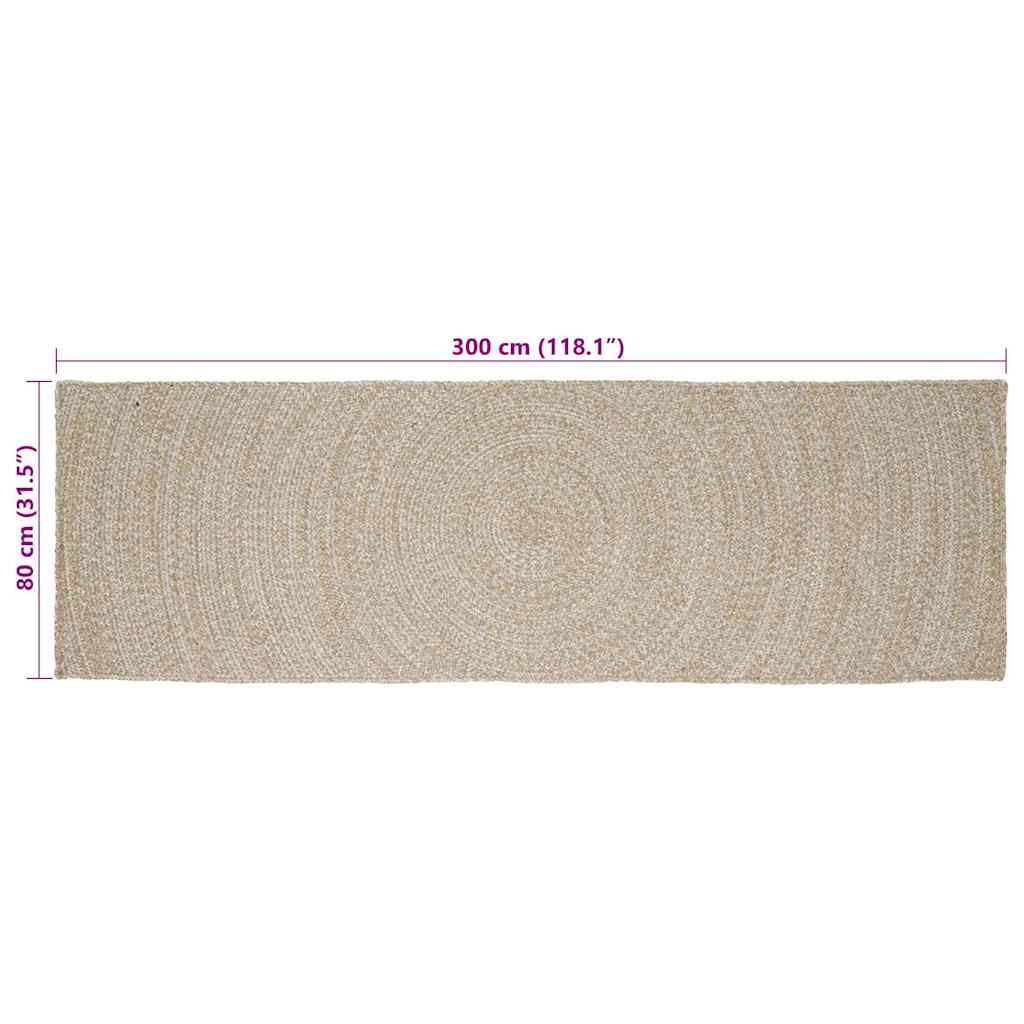 vidaXL Χαλιά χώρου Φυσικό και Λευκό 80 x 300 cm Γιούτα