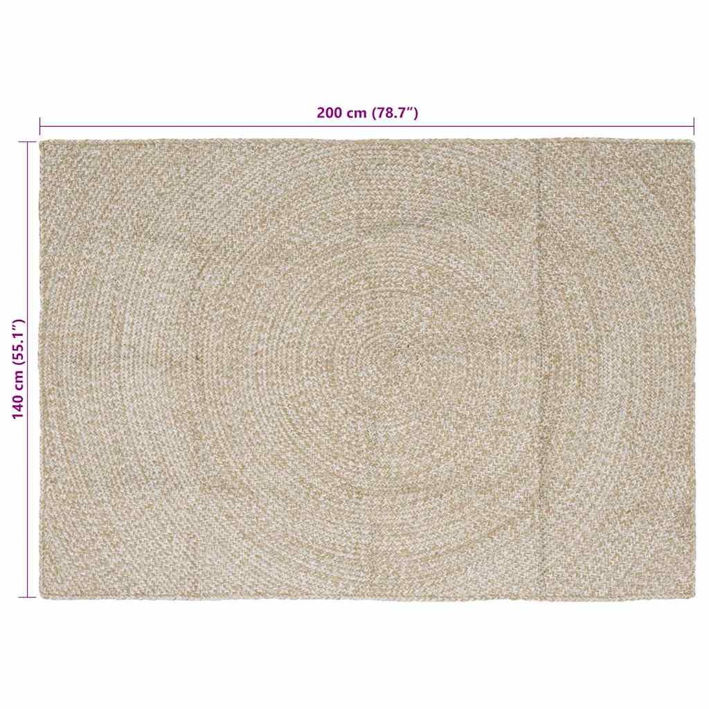 vidaXL Χαλί Φυσικό και Λευκό 140 x 200 cm Γιούτα