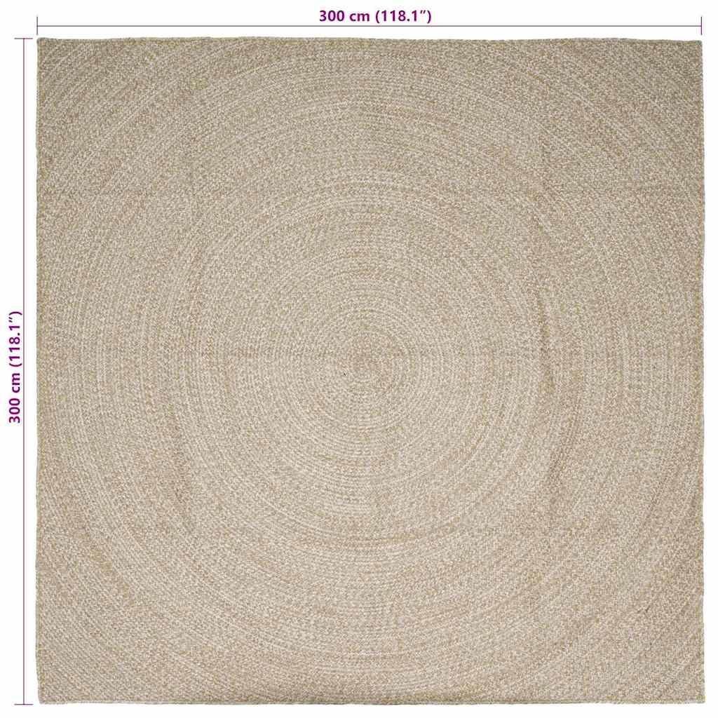 vidaXL Χαλιά χώρου Φυσικό και Λευκό 300 x 300 cm Γιούτα