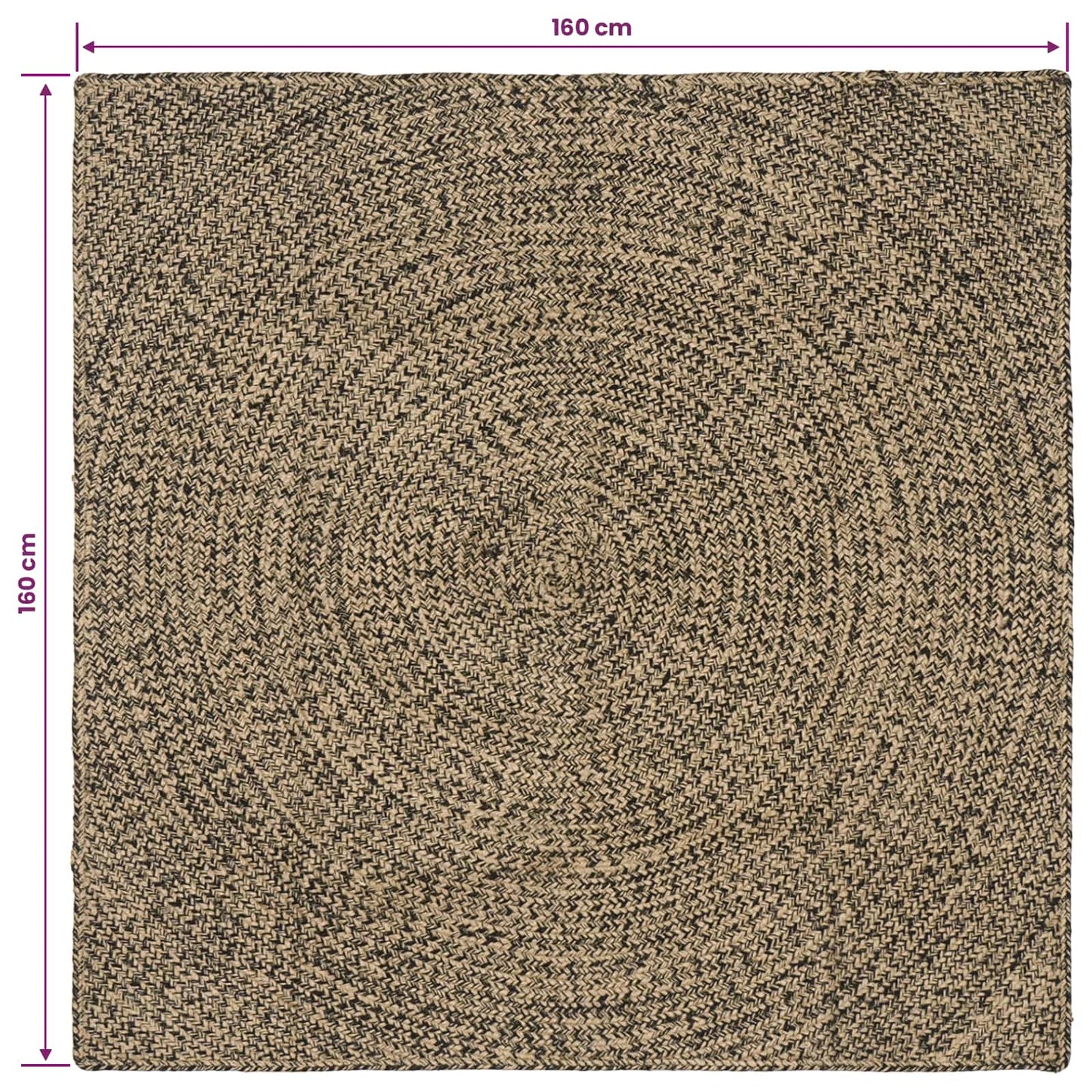 vidaXL Χαλιά χώρου Φυσικό και Μαύρο 160 x 160 cm Γιούτα