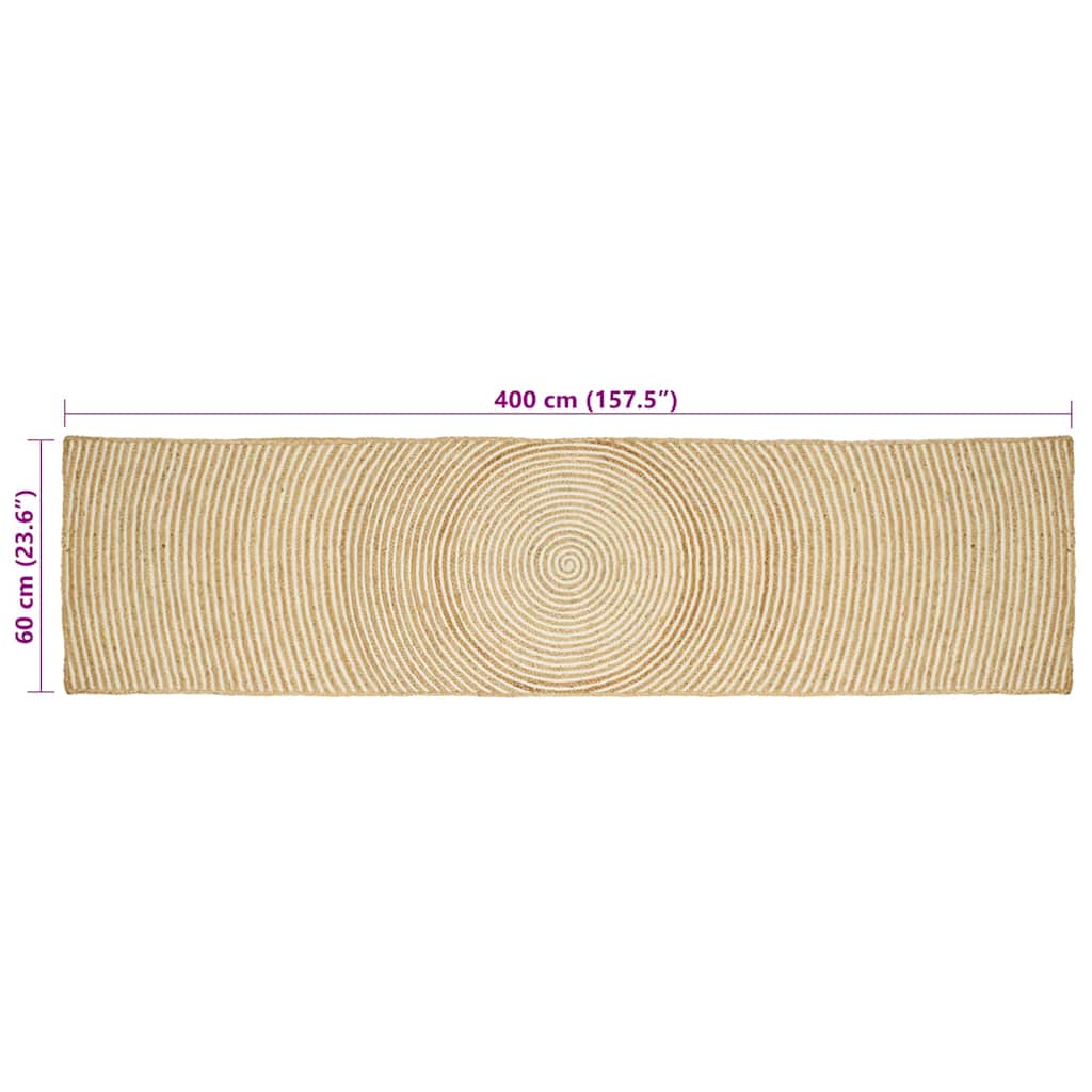 vidaXL Χαλί Φυσικό και Λευκό 60 x 400 εκ. Γιούτα
