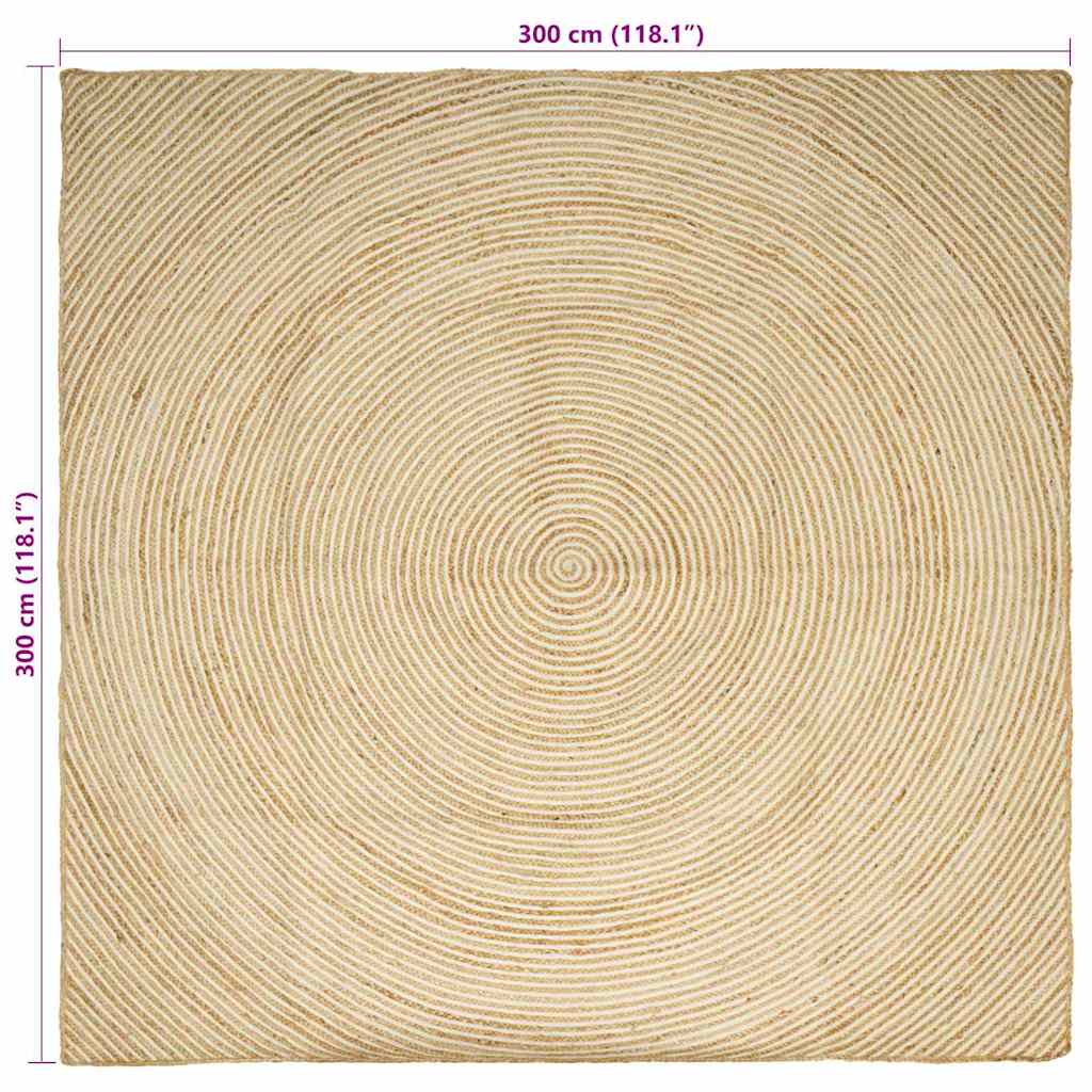 vidaXL Χαλί Φυσικό και Λευκό 300 x 300 cm Γιούτα