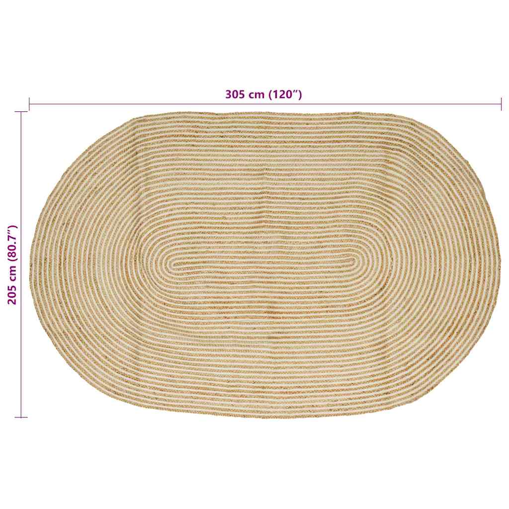 vidaXL Χαλί Φυσικό και Λευκό 205 x 305 εκ Γιούτα