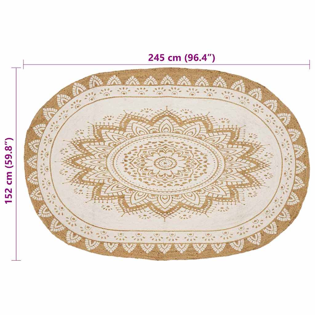 vidaXL Χαλιά χώρου Floral Φυσικό με Λευκή Εκτύπωση 152 x 245 εκ Γιούτα