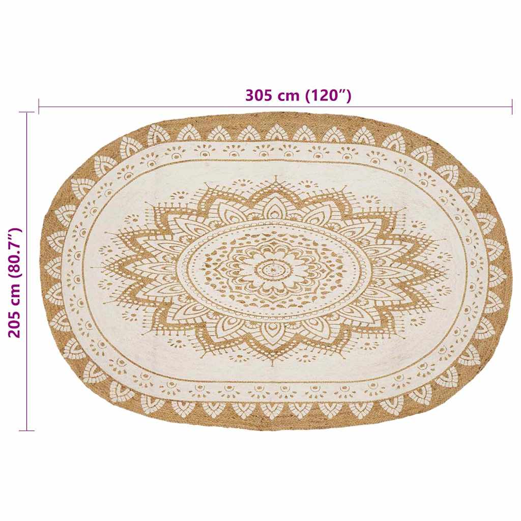vidaXL Χαλιά χώρου Floral Φυσικό με Λευκή Εκτύπωση 205 x 305 εκ Γιούτα