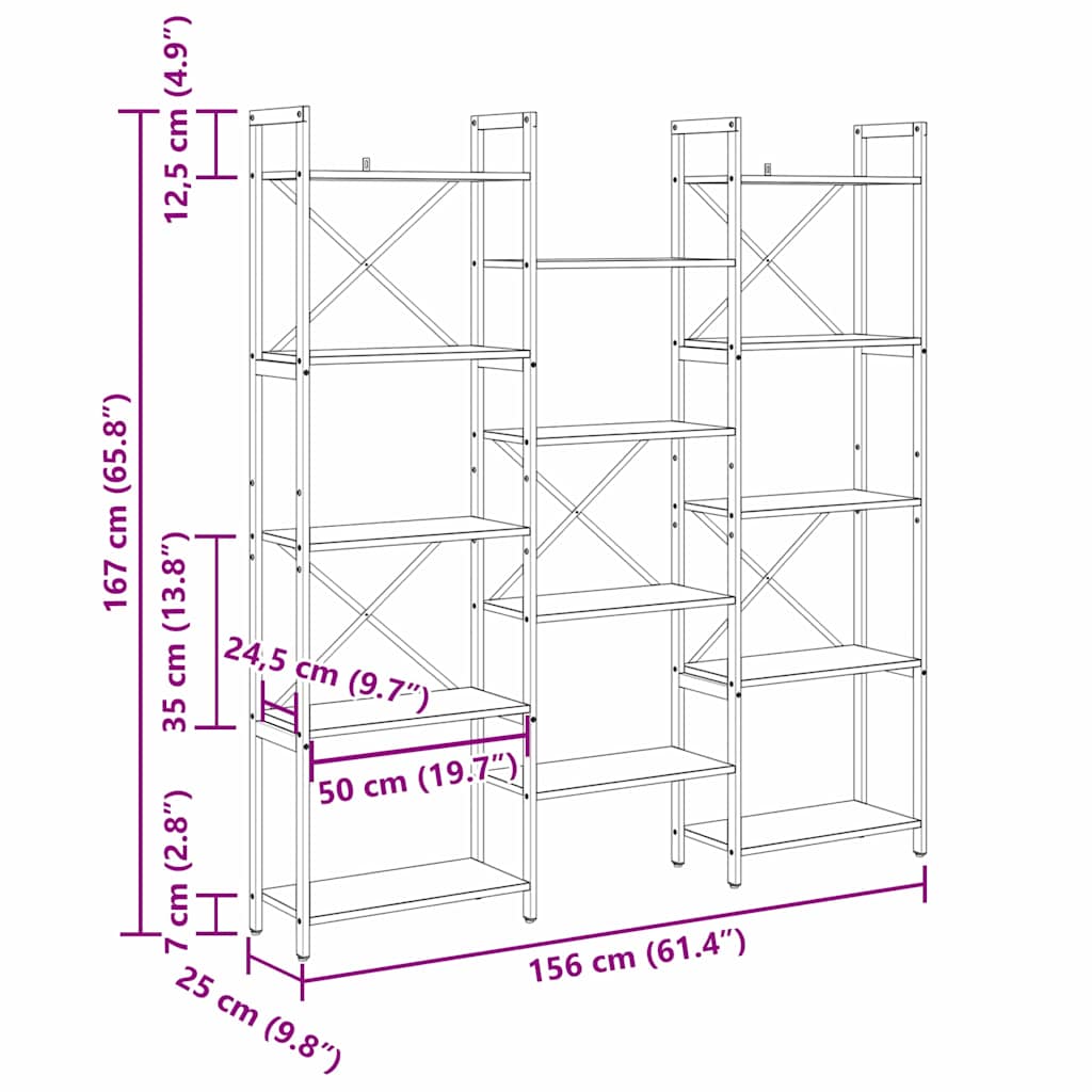vidaXL Ράφι Βιβλίων Καπνιστή δρυς 156 x 25 x 167.5 εκ