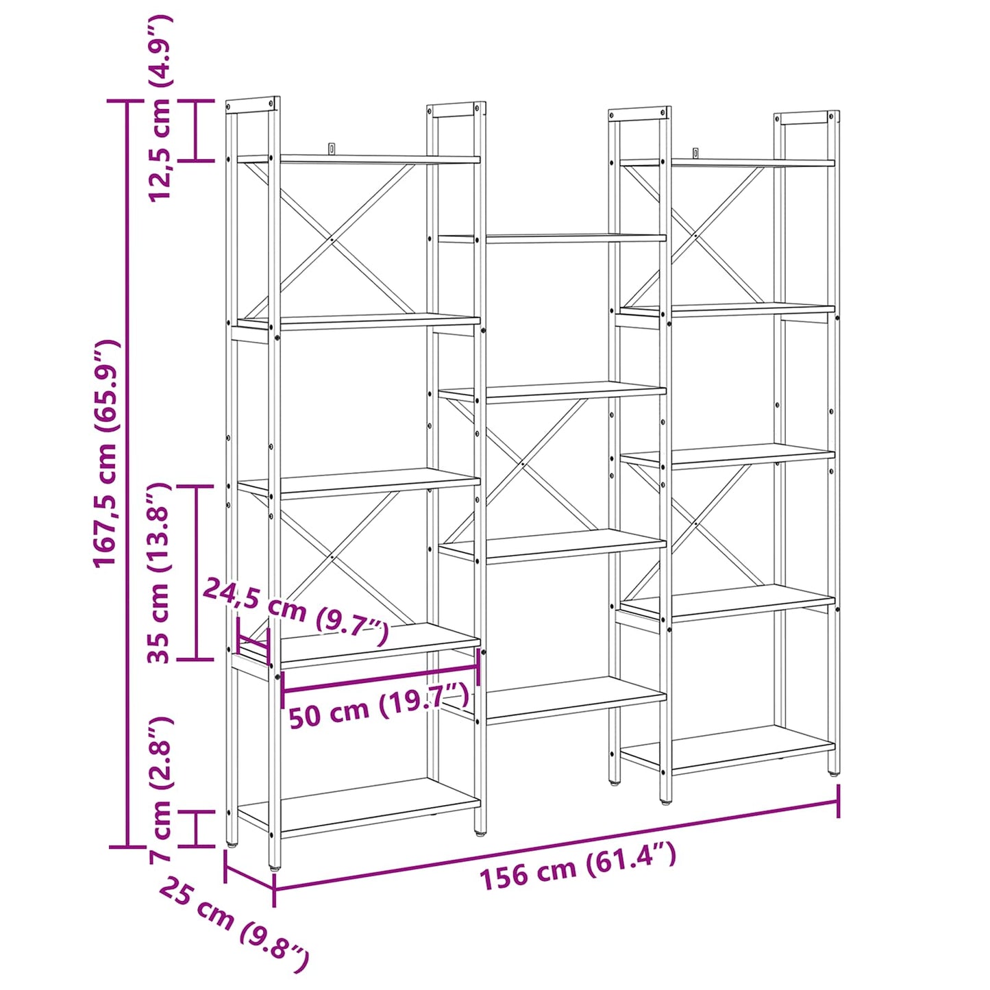 vidaXL Ράφι Βιβλίων Γκρι sonoma 156 x 25 x 167 εκ. Επεξεργασμένο ξύλο