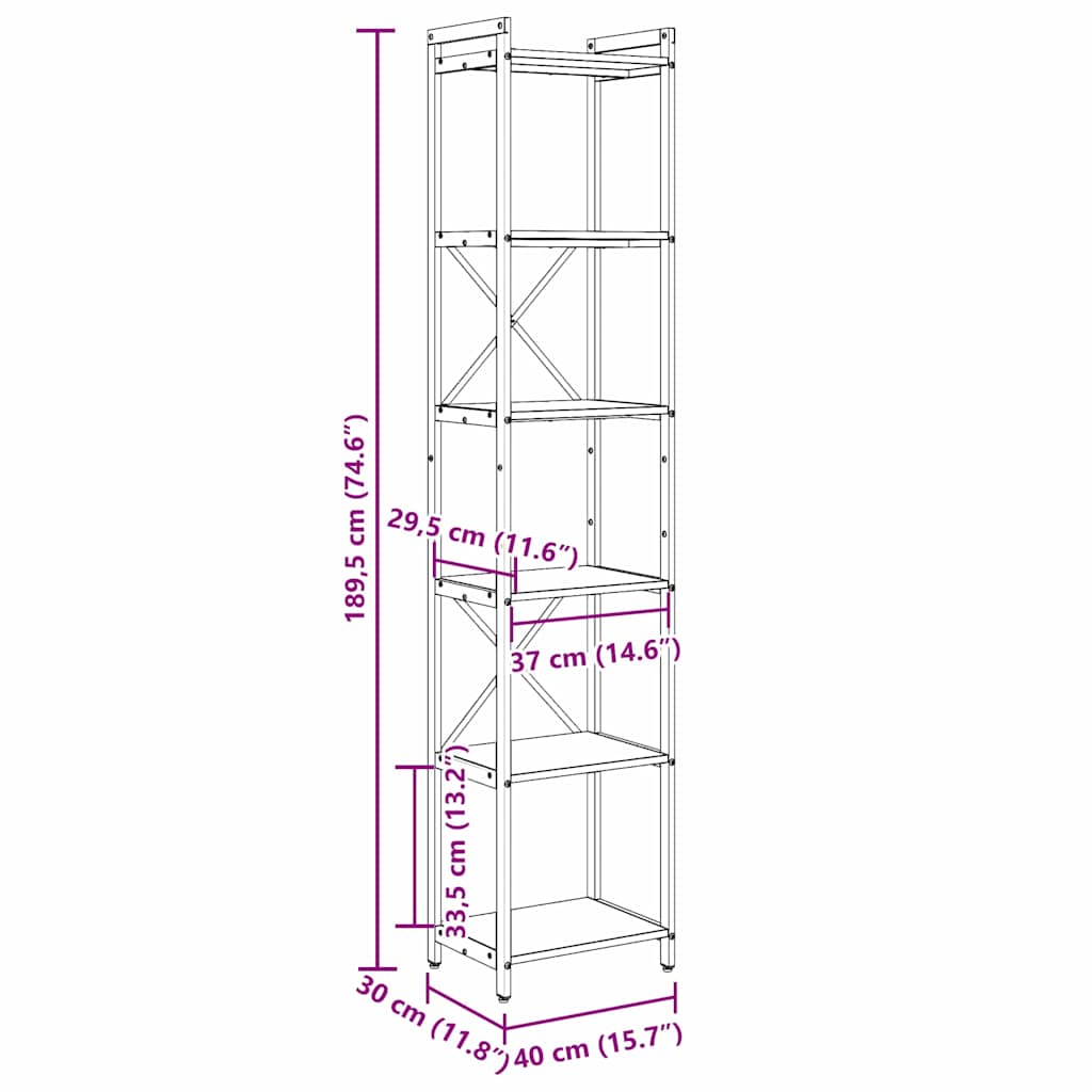 vidaXL Βιβλιοθήκη artisan δρυς 40 x 30 x 188 εκ Επεξεργασμένο ξύλο