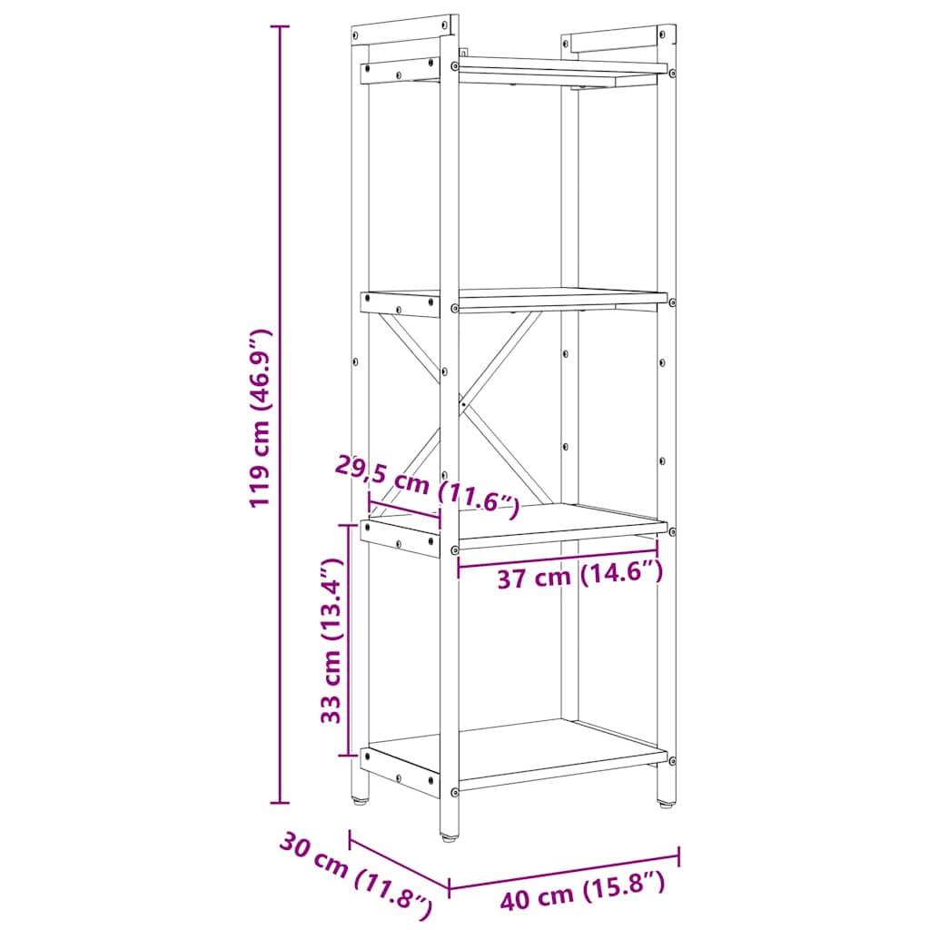 vidaXL Βιβλιοθήκη Καπνιστή δρυς 40 x 30 x 118 εκ Επεξεργασμένο ξύλο