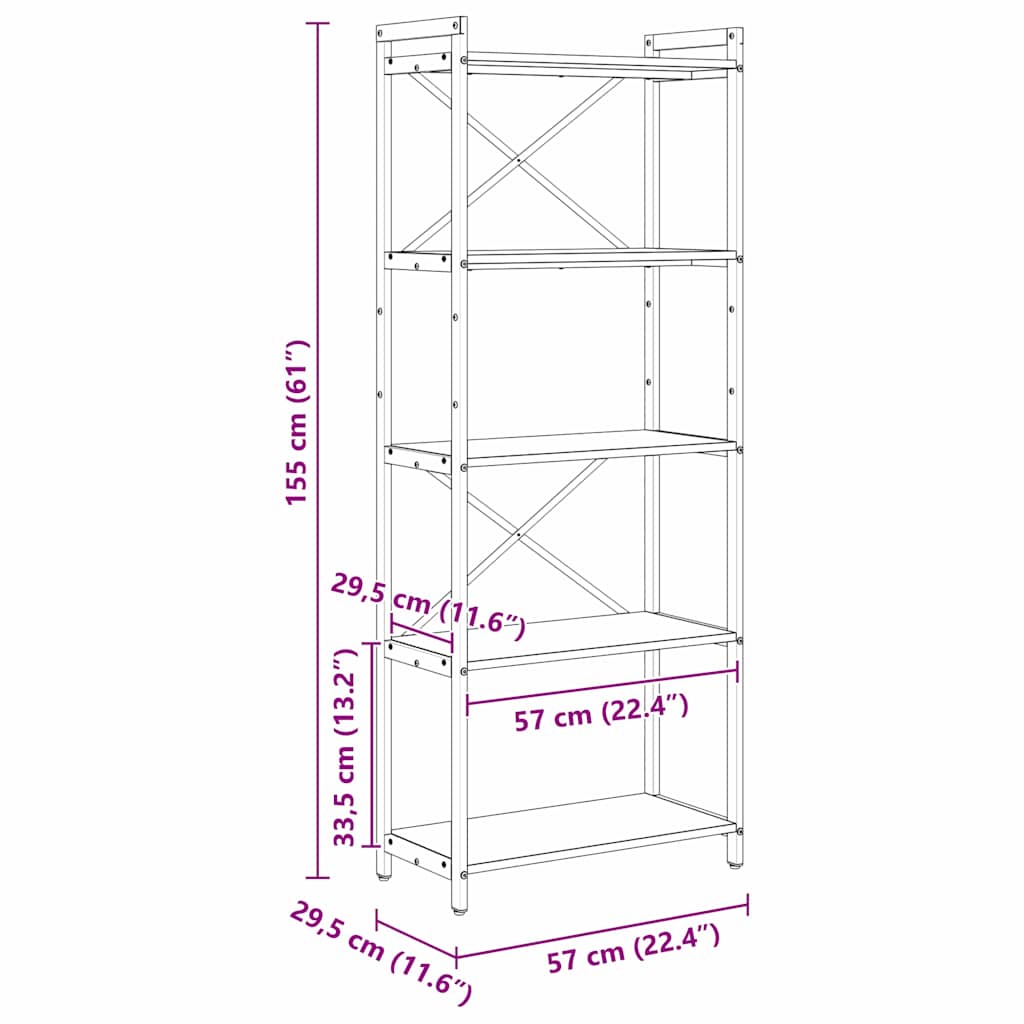 vidaXL Βιβλιοθήκη Μαύρη δρυς 60 x 30 x 153 εκ Επεξεργασμένο ξύλο