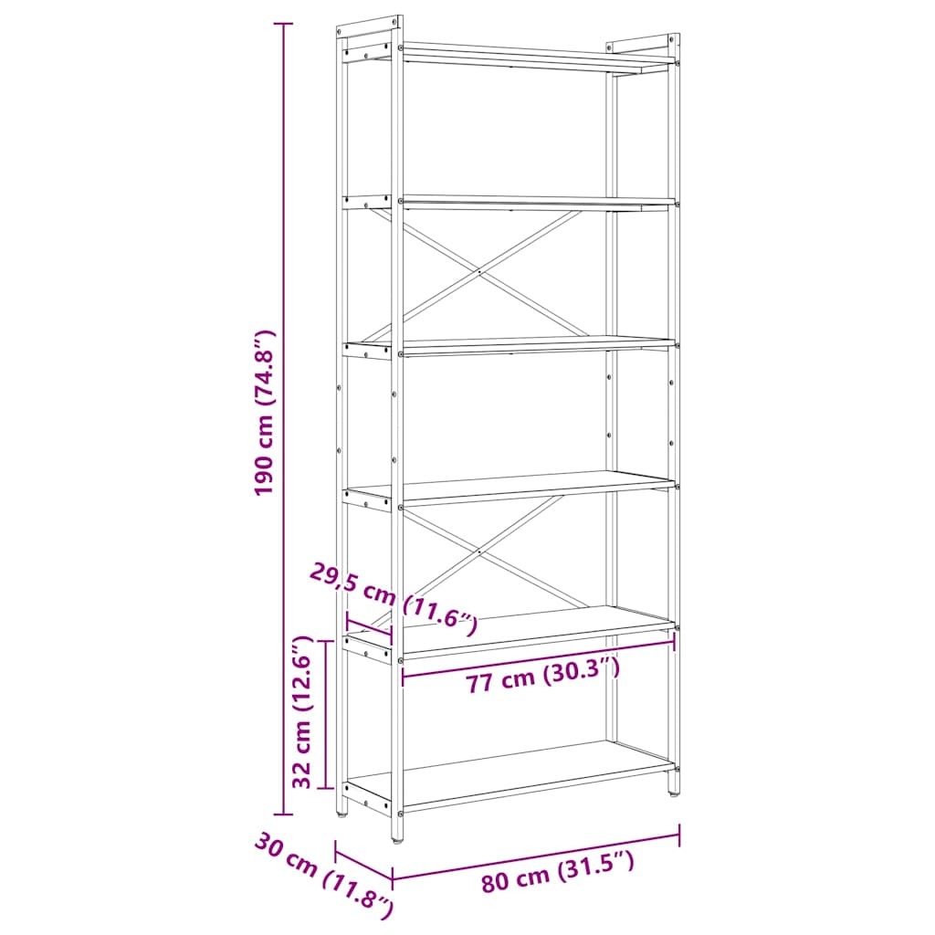 vidaXL Βιβλιοθήκη Παλαιό ξύλο 80 x 30 x 188 εκ Επεξεργασμένο ξύλο